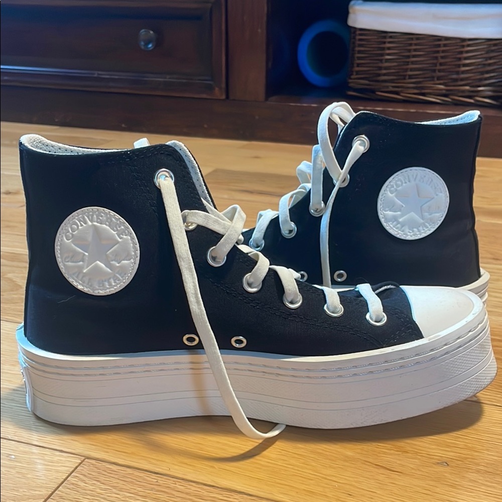 Converse Black and White High-Top Platform Sneakers